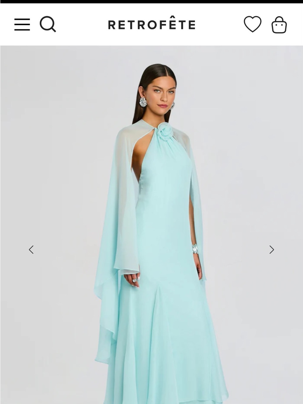 Retrofete Aqua Halter Maxi Gown with Cape and Rosette - Picture 2 of 4